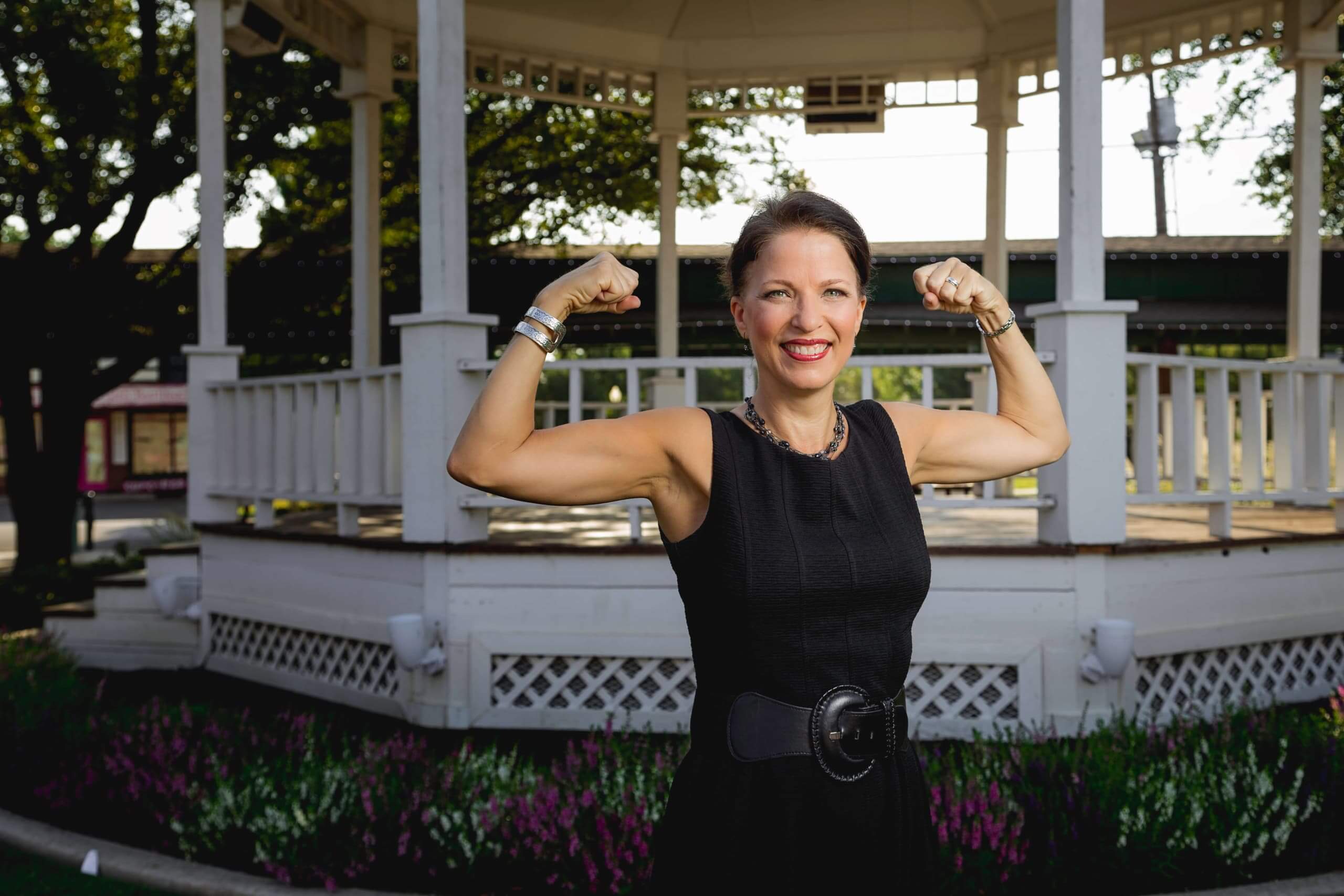 Janet St. James showing her strength as a breast cancer survivor