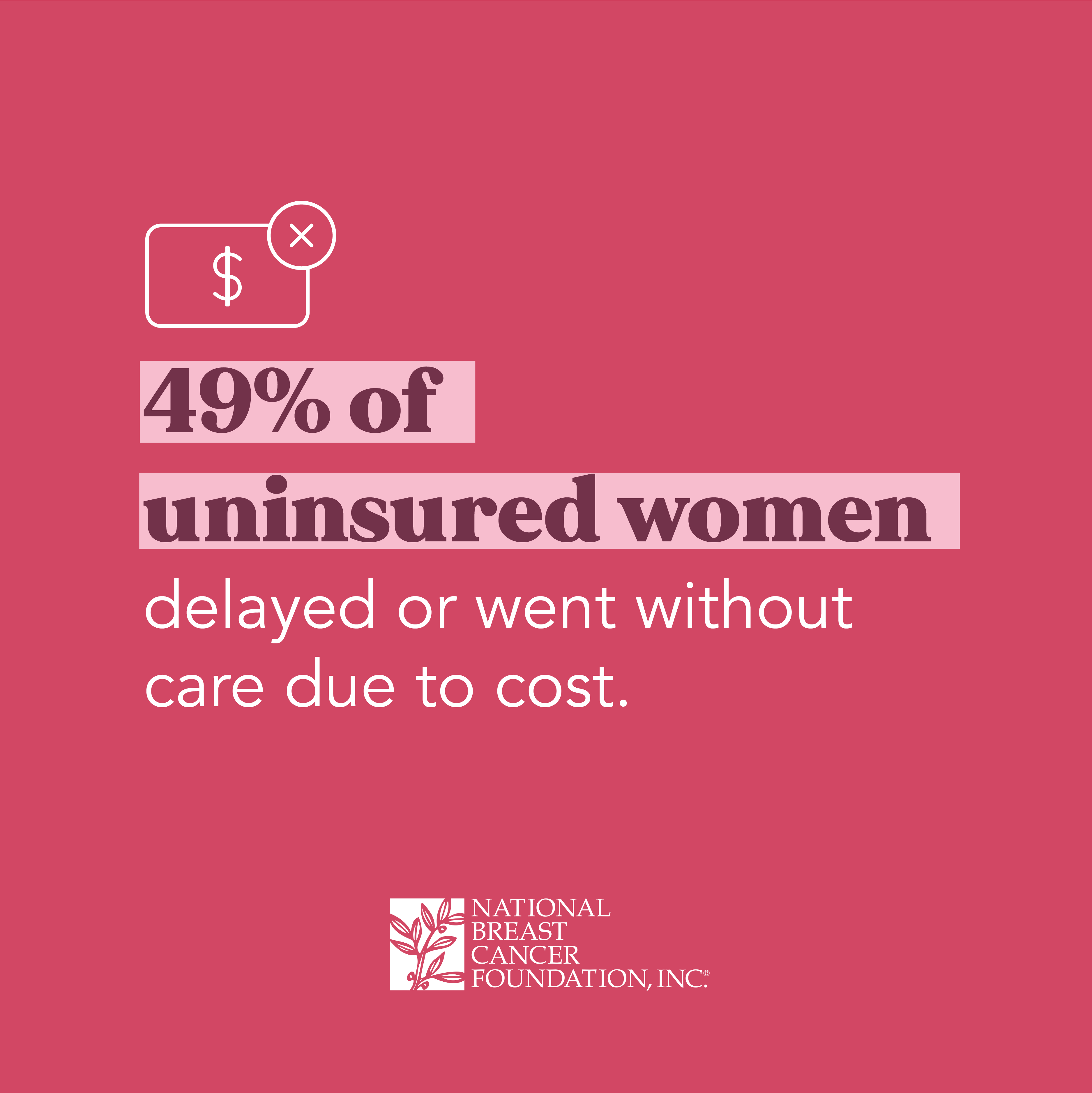 49 percent of uninsured women delayed or went without care due to cost