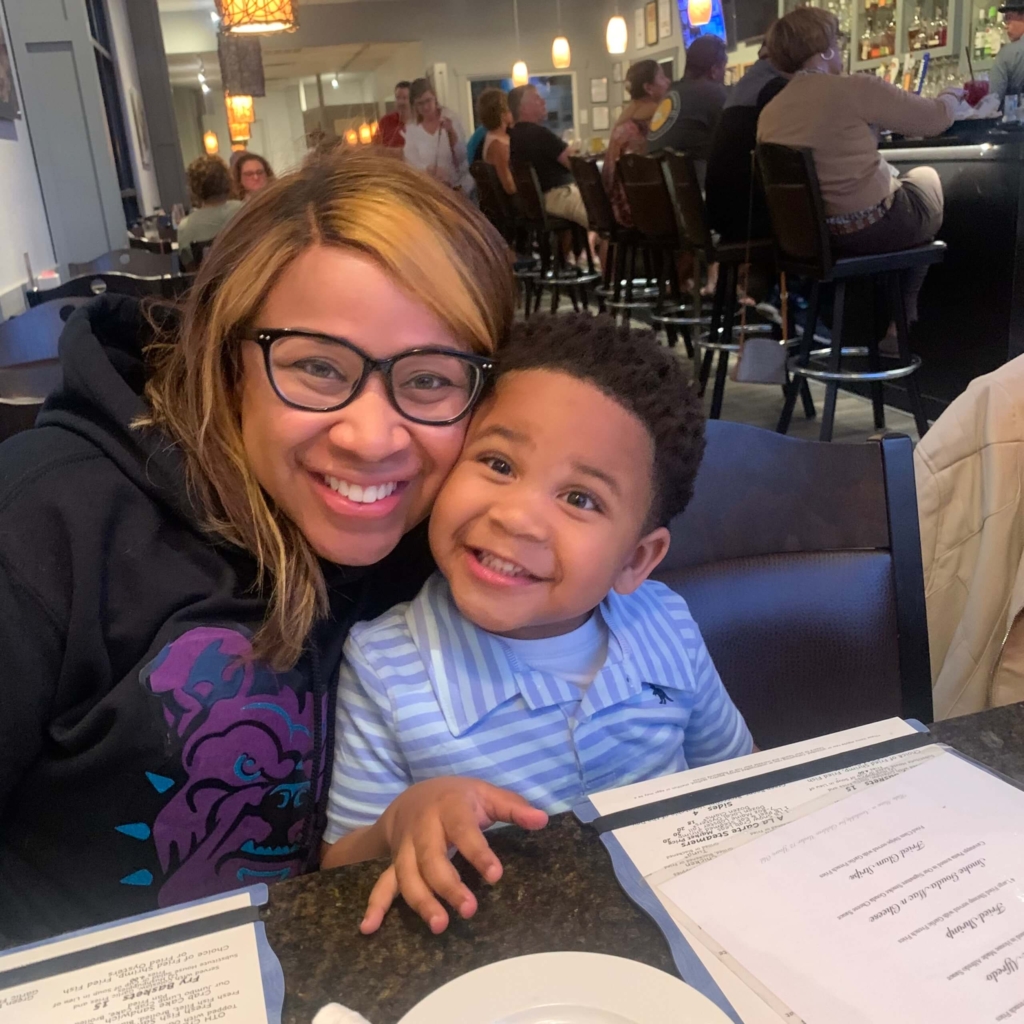 Tamara with her son Teague at a restaurant