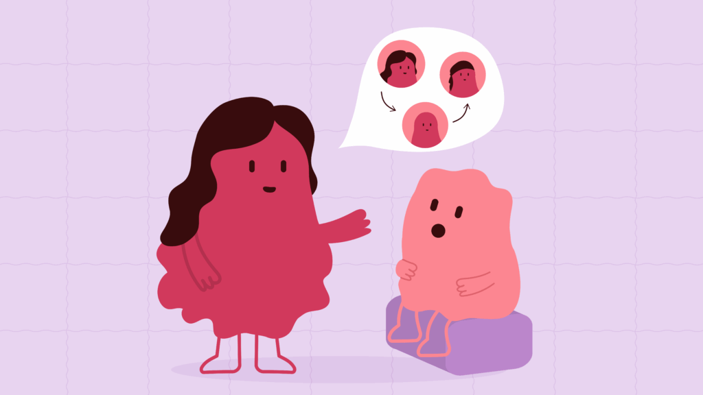 Illustration of a mother explaining cancer side effects to a child