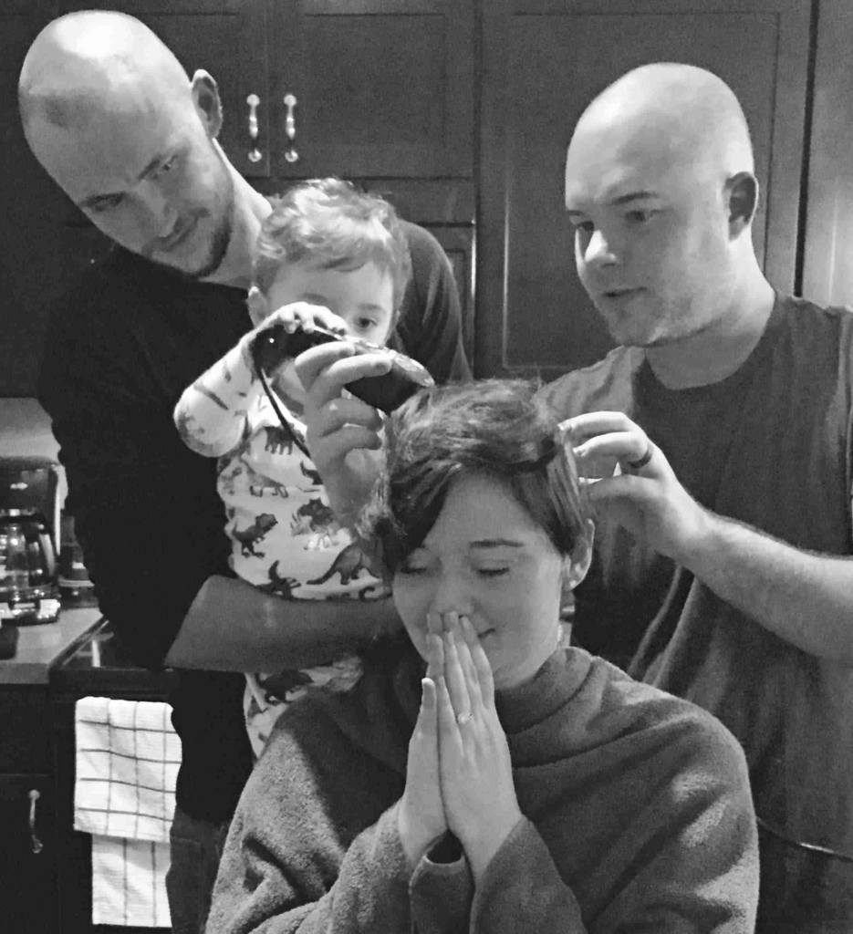 Ash getting her hair shaved by her son
