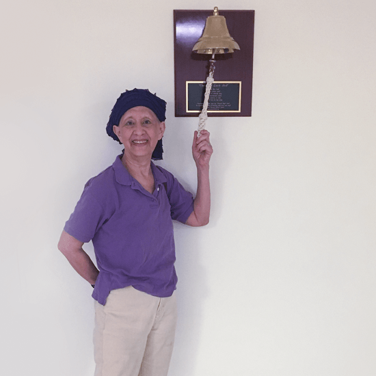Barbara ringing the bell on her last chemo session