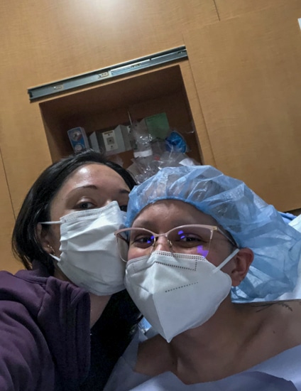 Michelle in the hospital with a lady